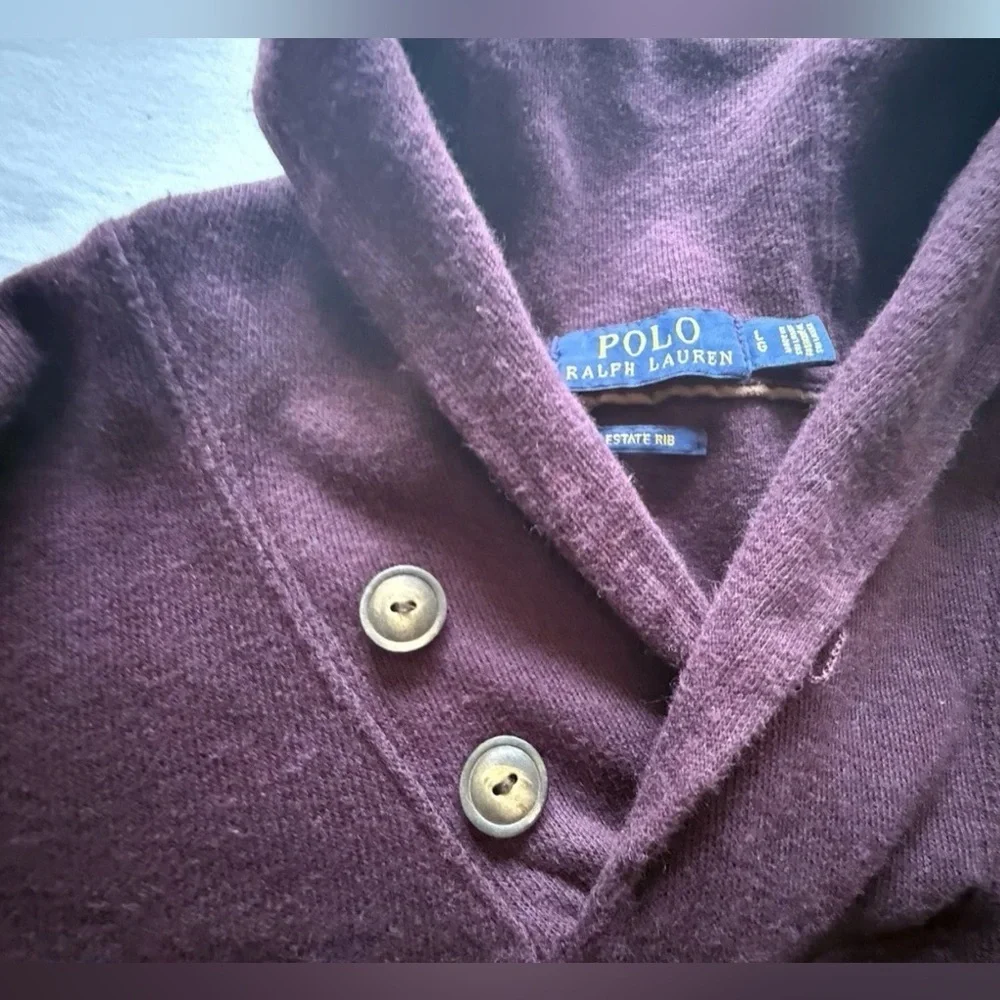 Polo Ralph Lauren Estate Rib Shawl-Collar Sweater Cotton Pullover Size L Maroon